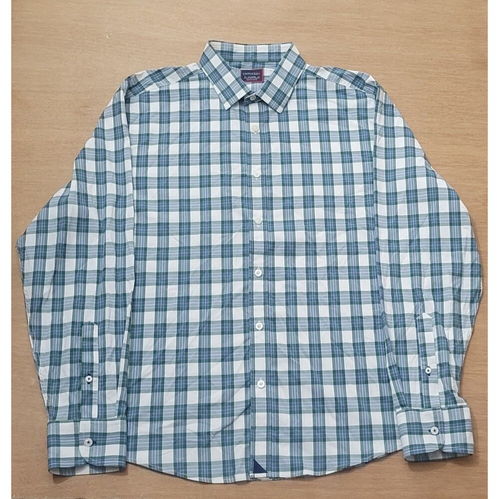UNTUCKit Green Plaid Button Up Long Sleeve Shirt Size XL Men's Nylon Blend - Picture 3 of 9